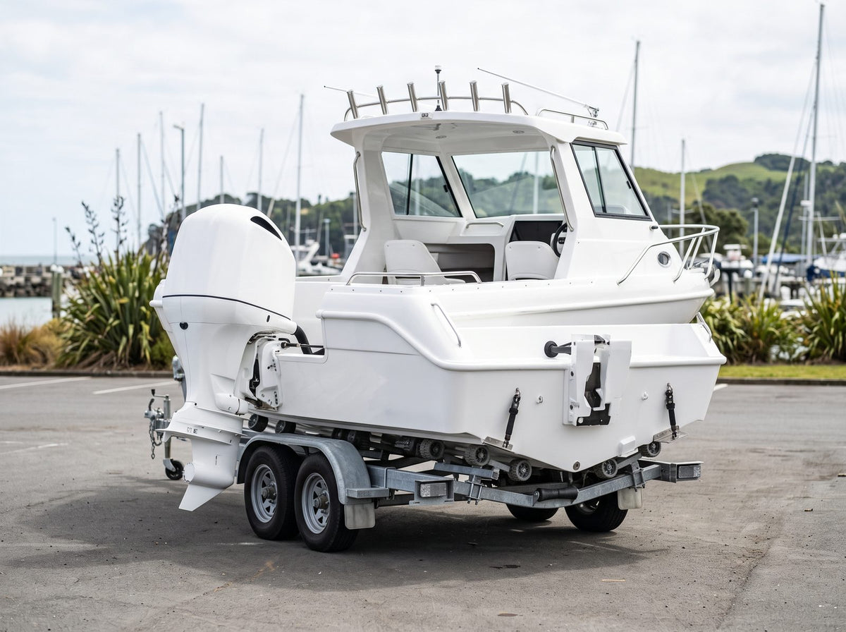 Hardtop fishing boat on a galvanised tandem boat trailer