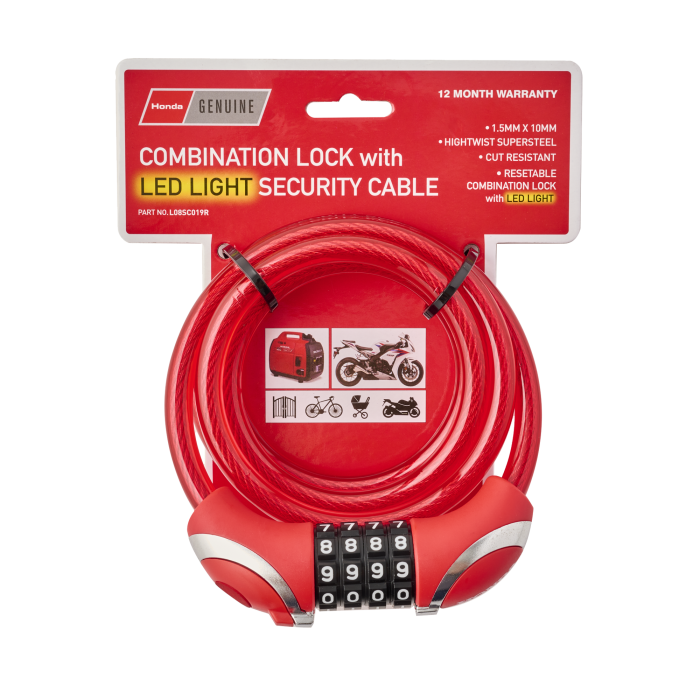 Honda Security Cable with LED light & Combination Lock